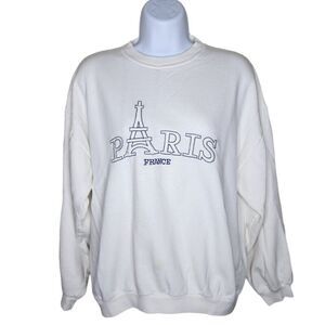 Vintage 80s Paris France Eiffel Tower Crewneck Sweatshirt Womens Size M White